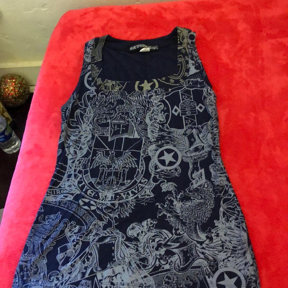 Blue tank top with fun prints